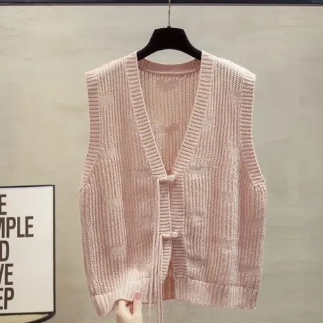 镂空v领针织开衫马甲背心女2025春秋新款宽松马夹外穿毛衣坎肩潮图片