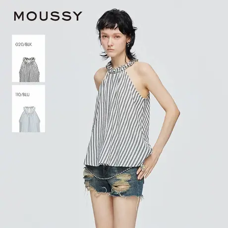 MOUSSY 2025夏季新品法式度假风条纹挂脖无袖衬衫女028ISZ30-1241商品大图