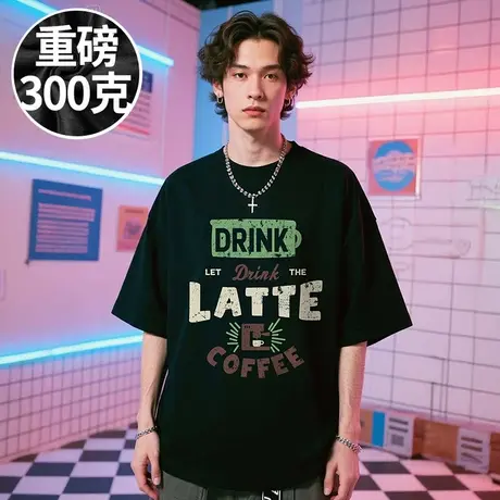 【100%纯棉】大码男装重磅短袖T恤美式复古潮牌加肥加大码半袖夏图片