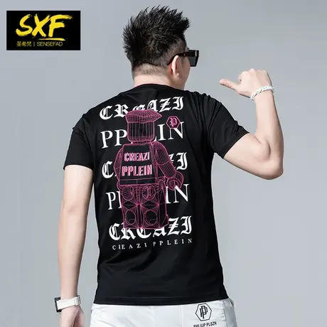 SXF圣希梵小熊T恤男 2023夏季新款上衣纯棉半袖潮牌印花男士短袖商品大图