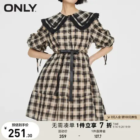 ONLY奥莱夏季甜美泡泡袖减龄收腰格子连衣裙女图片