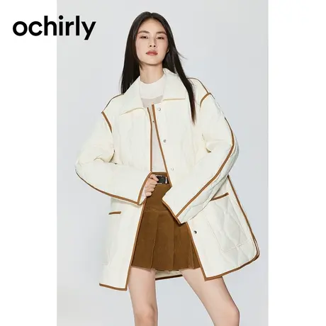 【品牌甄选】欧时力 镶边绗缝羽绒服2023新款冬外套中长款廓形感商品大图