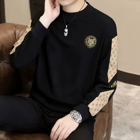 男士卫衣春秋款烫钻欧版宽松潮牌长袖t恤圆领春装上衣加绒打底衫图片