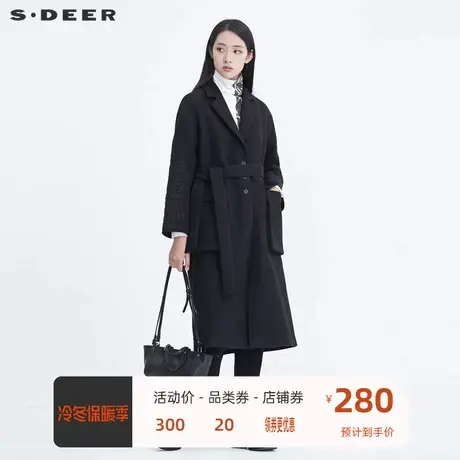 sdeer圣迪奥女风衣大衣复古平驳领收腰镂空绣花风衣S20461807📧商品大图