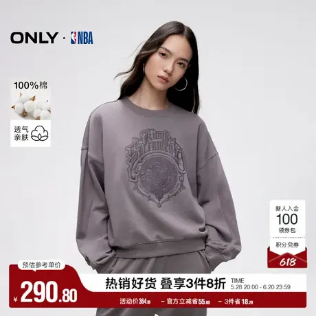ONLY奥莱夏季NBA联名款宽松圆领纯棉落肩卫衣女商品大图