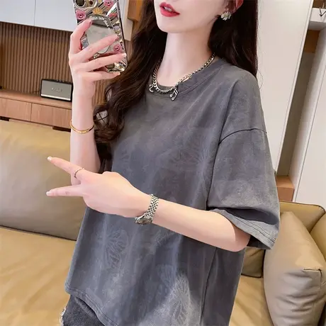 渐变色扎染短袖t恤女夏季2024新款韩版宽松水洗纯棉百搭上衣服潮图片