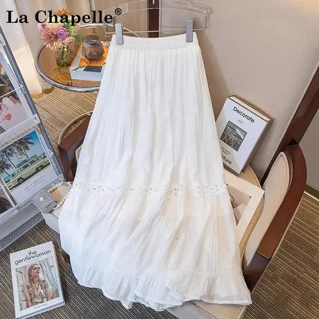 拉夏贝尔2025夏季新款百搭拼接中长款黑色显瘦女裙半身裙优雅显瘦商品大图