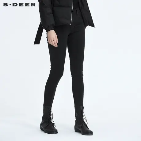 sdeer圣迪奥春装女装铆钉插袋修身黑色毛边九分休闲裤S20480824图片
