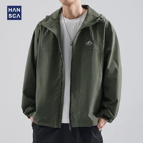 hansca连帽工装冲锋外套男2024秋冬款复古户外潮牌日系休闲夹克男商品大图