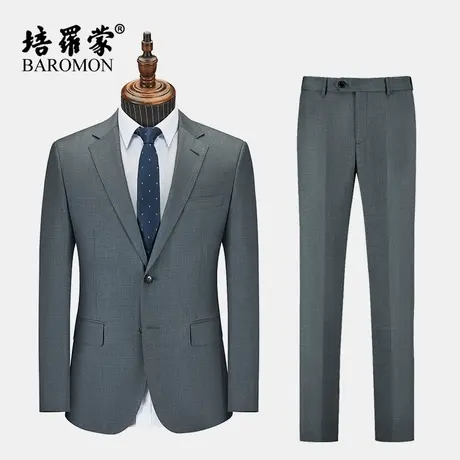 培罗蒙新款男士商务休闲正装三件套西装高级半麻衬纯羊毛西服套装商品大图