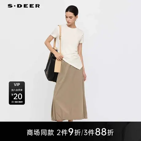 【商场同款】sdeer圣迪奥女休闲圆领镂空不规则短袖T恤S25280148图片