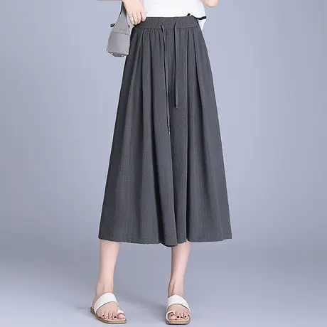 松紧腰抽绳阔腿七分裤女2025年夏款新款高腰坠感气质韩版宽松裙裤商品大图