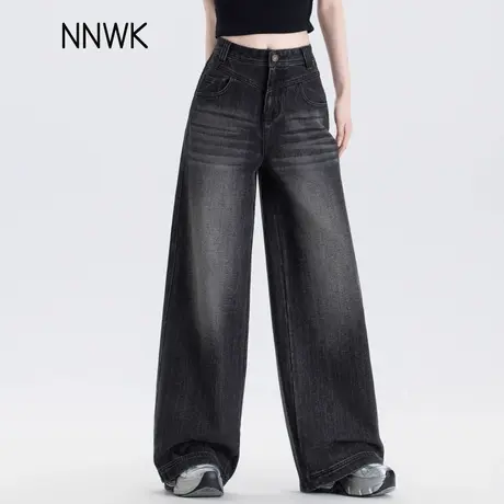 复古黑灰色牛仔裤女阔腿裤女2025春季新款时尚潮流宽松直筒裤高腰商品大图