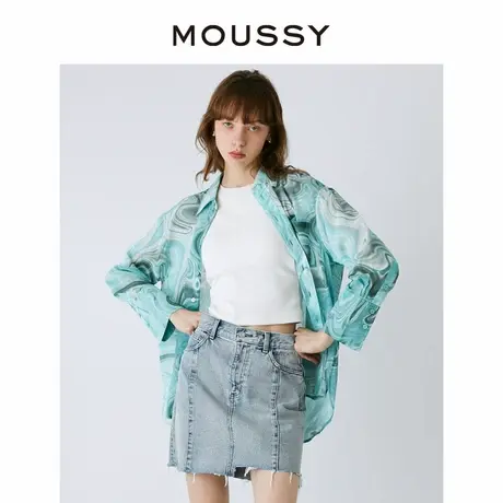 MOUSSY 通勤休闲大理石花纹OVERSIZE长袖翻领衬衫女028GA430-5560商品大图