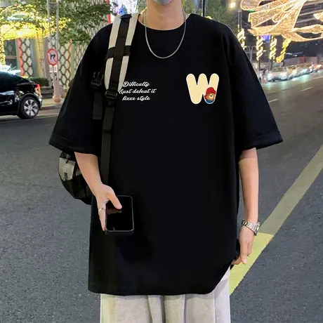 纯棉短袖t恤男夏季新款运动休闲圆领半袖大码宽松潮流透气体恤衫商品大图