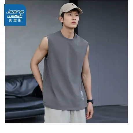 E8真维斯男装2025夏季新款 简约休闲无袖合身针织圆领T恤上衣图片