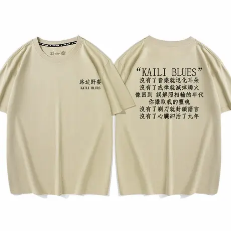 路边野餐衣服凯里蓝调文艺电影台词摇滚音乐节现场文字短袖T恤商品大图