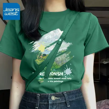 KV真维斯休闲款2025夏季薄款女士T恤短袖 纯棉透气圆领正肩上衣女商品大图