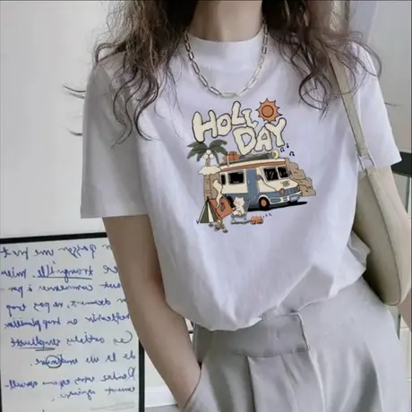 白色纯棉半高领短袖t恤女2025新款夏季小众宽松百搭中领正肩上衣图片