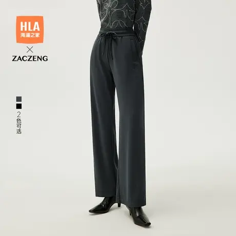 HLA/海澜之家曾超联名休闲裤25春夏新款弹力时尚刺绣黑色裤子女装商品大图