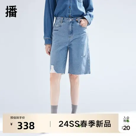 播破洞牛仔五分裤女夏季新款美式宽松做旧小个子短裤DDR2KD51181商品大图