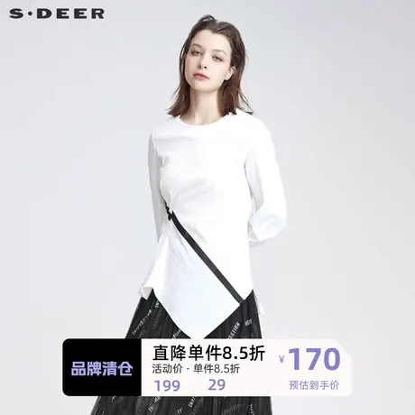 sdeer圣迪奥女装休闲圆领抽褶撞色印花不规则衬衫S22180522🚦商品大图