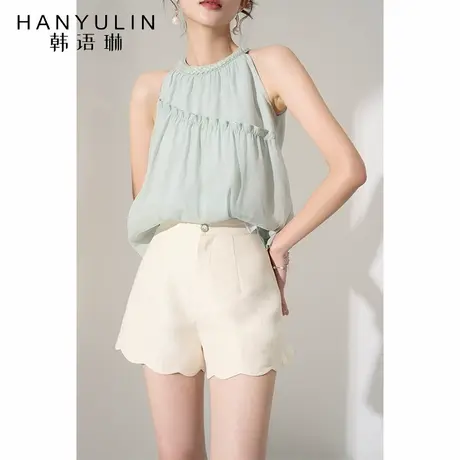 衬衫女高级感轻奢减龄洋气挂脖式小衫2025新款夏季设计感无袖上衣图片