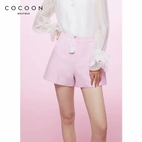 可可尼COCOON商场同款2024秋冬新款时尚高腰通勤粉色休闲短裤女商品大图