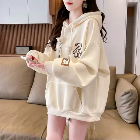 连帽卫衣女2024新款秋冬季韩版宽松大码女装加绒加厚学生百搭外套图片