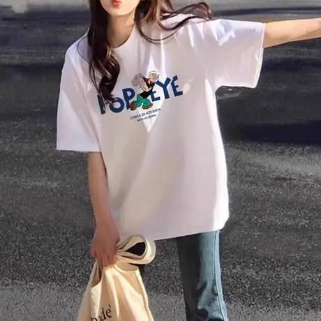 胖mm穿搭夏季短袖T恤女vintage大码独特超好看正肩宽松上衣ins潮商品大图