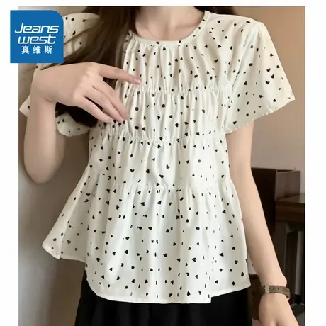 YD真维斯女装2025夏季新款 韩式波点设计感小个子显瘦圆领衬衫商品大图