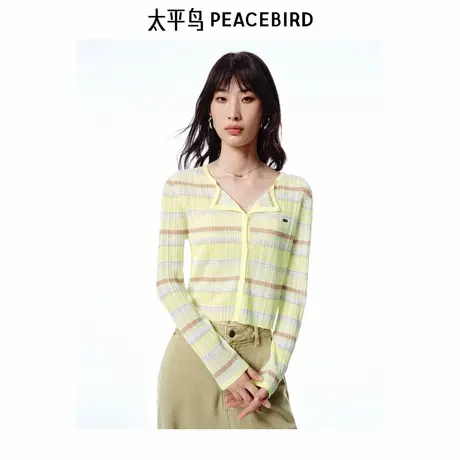 【商场同款】太平鸟2025夏新款薄透花纱彩条针织开衫女A3EDF2311商品大图