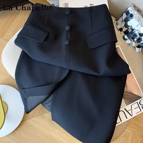 拉夏贝尔西装包臀直筒裙2025年新款中长款黑色显瘦轻奢气质半身裙商品大图