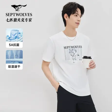 [速干莫代尔]七匹狼男士短袖t恤25夏季新款圆领凉感休闲透气抗菌图片