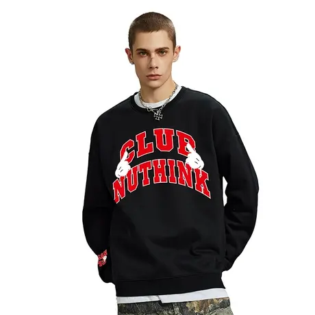 Nuthink美式潮牌重磅420g字母卫衣男潮潮流宽松大码秋冬圆领上衣商品大图