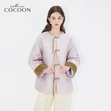 MISSCOCOON新中式手工盘扣浮雕提花2023冬新款女装丝绒拼接羽绒服图片