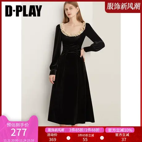 DPLAY新法式赫本风经典黑双层蕾丝荷叶边小黑裙轻礼服连衣裙图片