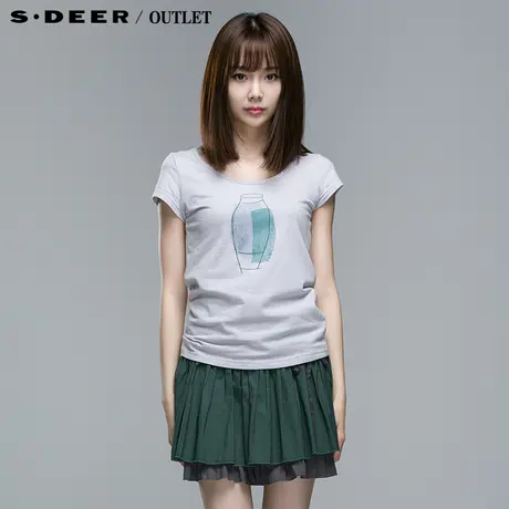 sdeer圣迪奥 专柜正品 女装夏装简洁图案休闲风T恤2280101图片