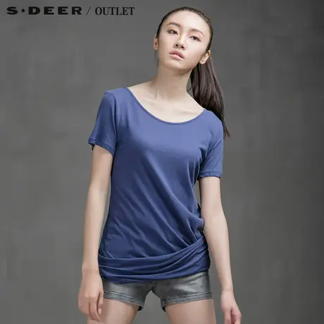 s.deer圣迪奥专柜正品女夏装不规则摆皱褶T恤3280183图片