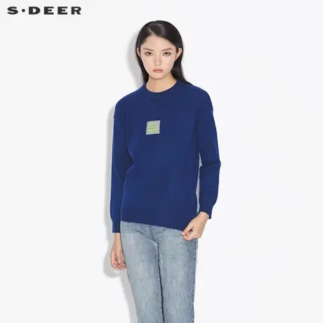 sdeer圣迪奥秋季时尚罗纹圆领长袖毛衣针织衫女S21363541图片