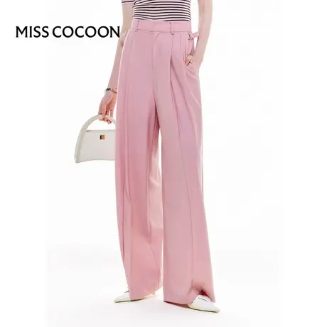 可可尼COCOON 2025夏季新款松弛感高腰阔腿褶皱感休闲长裤商品大图