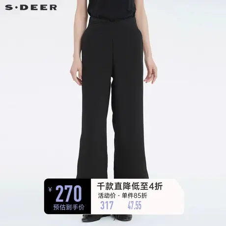 sdeer圣迪奥夏装高腰拼接阔腿裤开衩直筒长裤女休闲裤S222Z0828图片