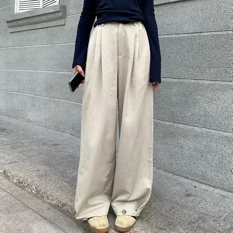 尔给尔给尔给尔给尔给高腰显瘦休闲裤女直筒宽松阔腿小心机长裤女商品大图