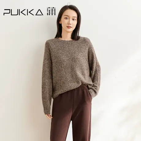 蒲PUKKA 慵懒风毛衣女秋冬季新款宽松圆领羊毛羊绒针织上衣图片