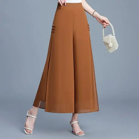 双层开叉九分雪纺裙裤阔腿裤女夏季2025新款宽松垂感百搭休闲裤子商品大图