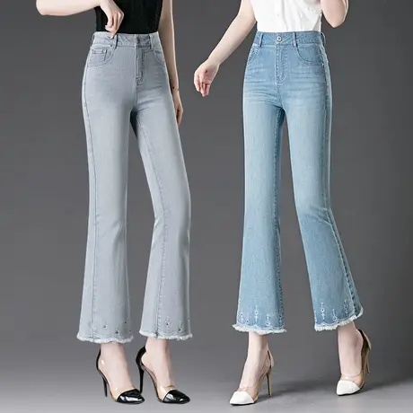 时尚牛仔裤女2025新款夏季薄款高腰女裤小个子宽松九分直筒微喇裤图片