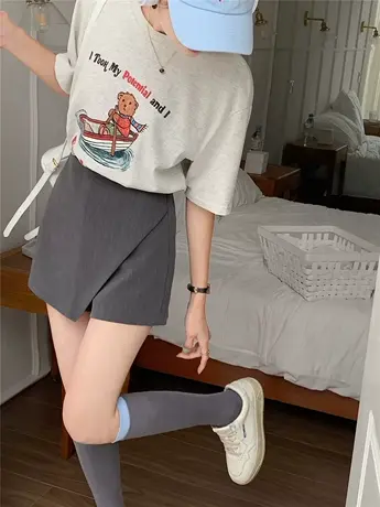 夏季韩版新款高腰不对称包臀裙裤女A字小个子拉链短裤子商品大图