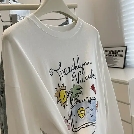 午后沙滩白色防晒衣！夏季百搭宽松显瘦微透雪花棉圆领休闲长袖女商品大图