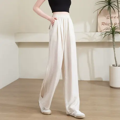 时尚气质百搭阔腿休闲裤女士2024年夏季新款收腰显瘦通勤通勤裤子商品大图