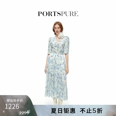 宝姿PORTSPURE女装夏季 雏菊印花法式浪漫V领设计感短袖真丝衬衫商品大图